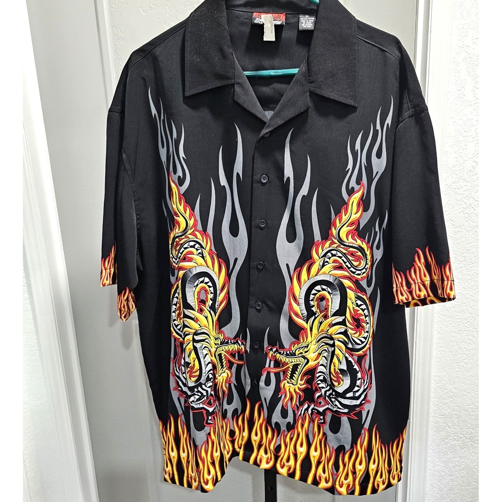 NWT Vintage Level Ten XL Dragon Flame Y2K Tribal Shirt JCPenney